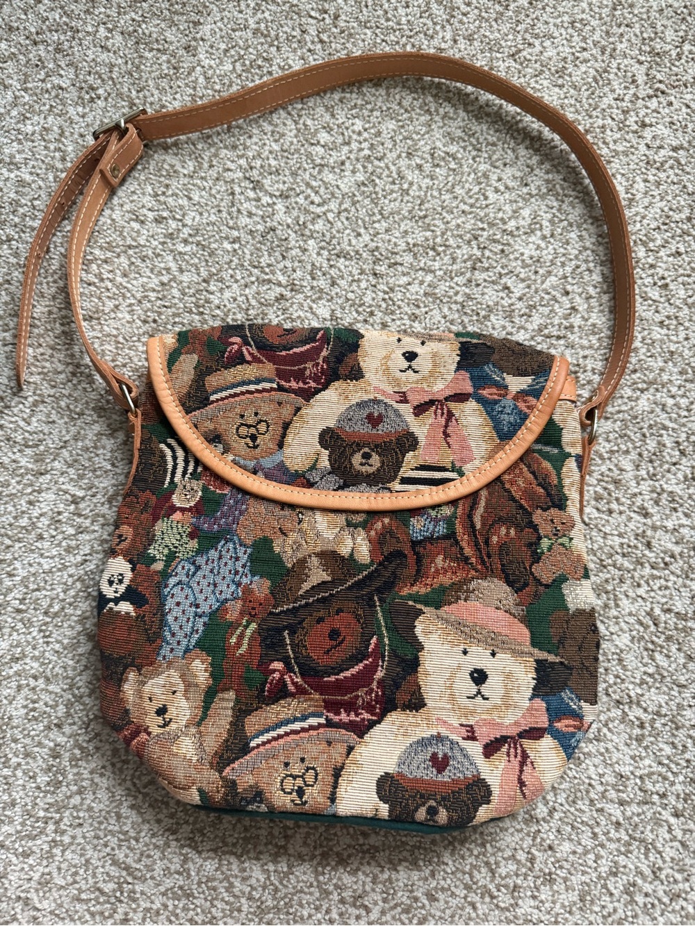 Teddy Tapestry Shoulder Bag in Multi-Tone Brown